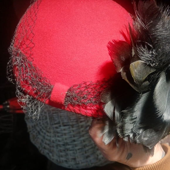 Bold Red and Black Hat with Textured Design - Picture 11 of 12